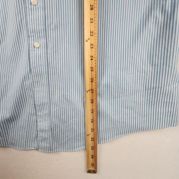 Kirkland Signature Men 18-35 Button Down Shirt Blue White Striped Long Sleeve - Picture 14 of 16